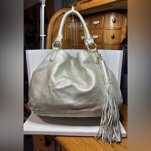 G.I.L.I. A255157 Leather Roma 2 Tote - Ice Metallic